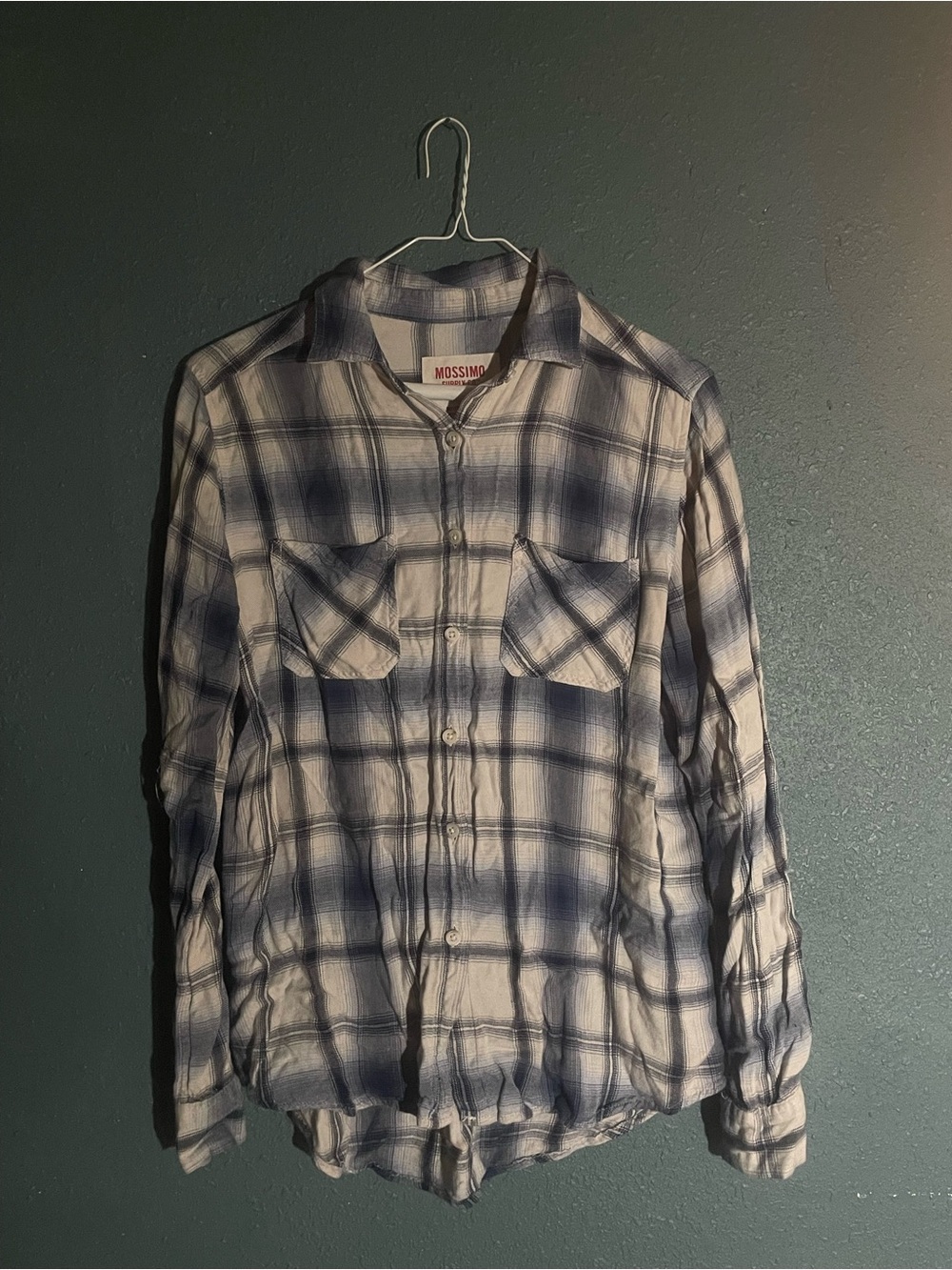 Mossimo Supply Co. Blue and White Plaid Casual Button-Down Shirt